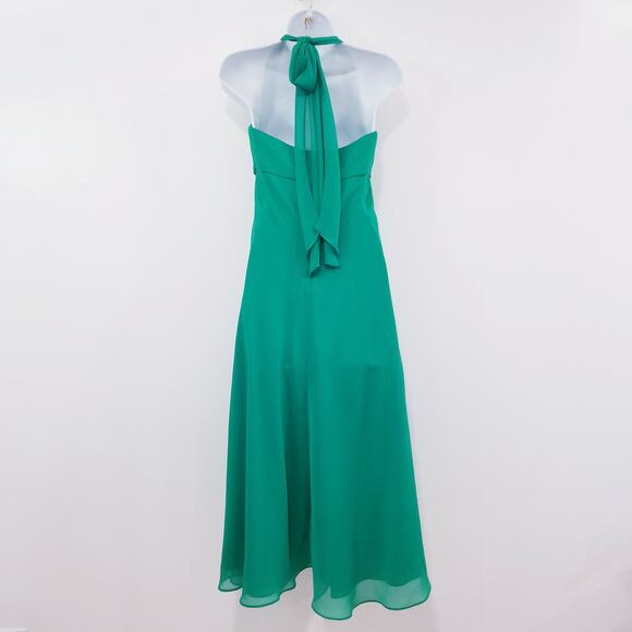 David's Bridal Women size 2 Green Rhinestone Halter Emerald Dress High Low - Picture 2 of 8